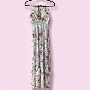 Bare Back Summer Dress Long w/ Crochet Details and Ruffled Skirt